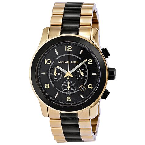 michael kors mens watch black and gold|Michael Kors black chronograph watch.